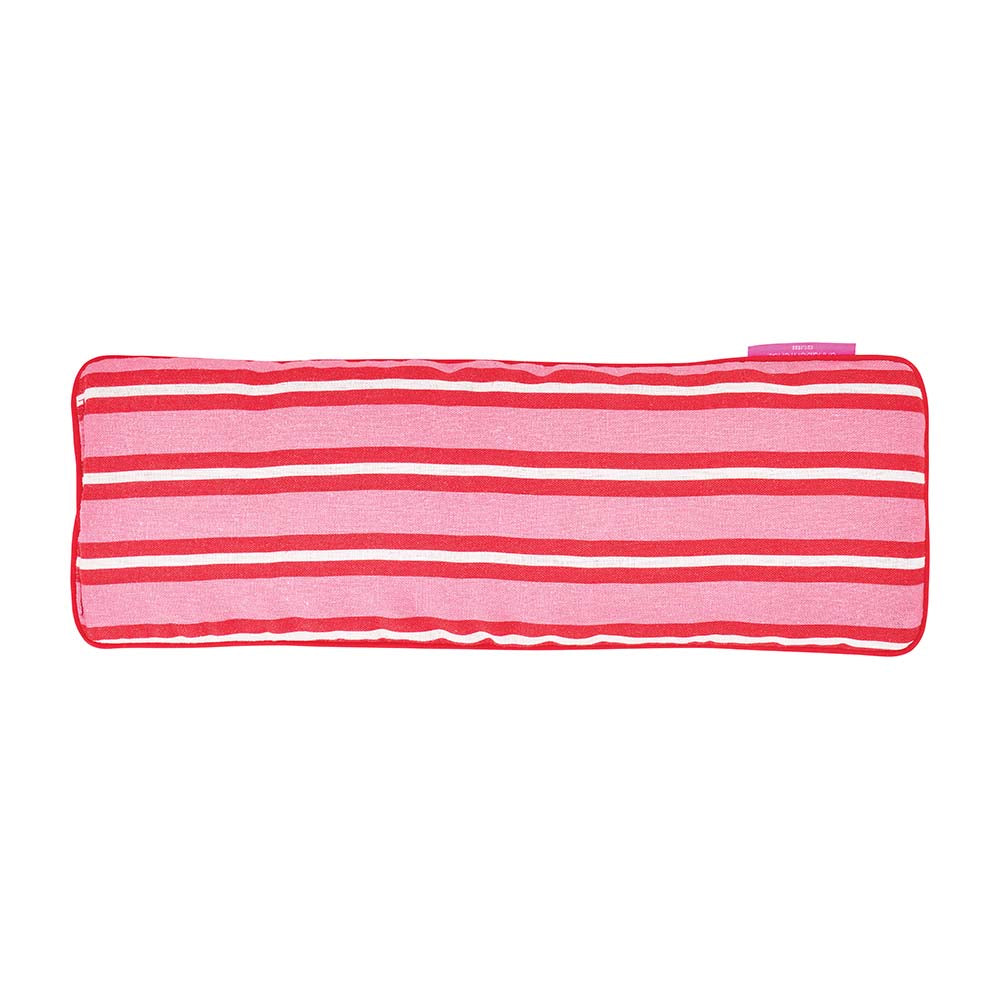 Pink and red striped pouch on a white background