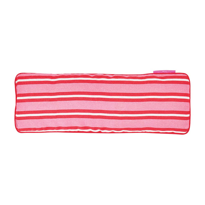 Pink and red striped pouch on a white background