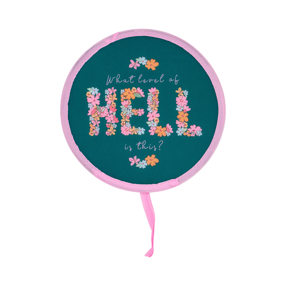 Floral balloon with text 'What level of hell is this?' on a white background