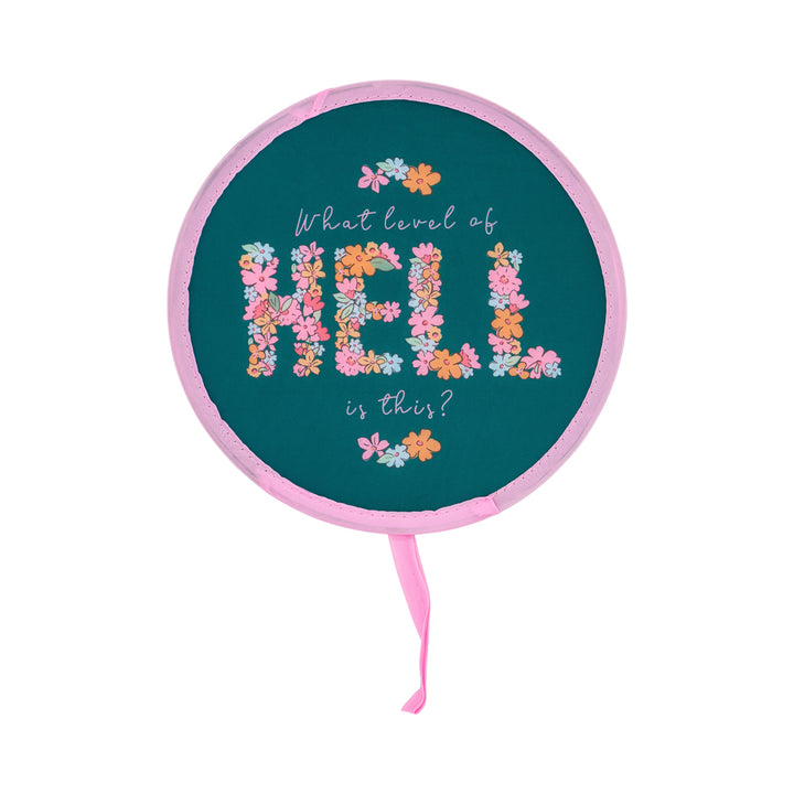 Floral balloon with text 'What level of hell is this?' on a white background
