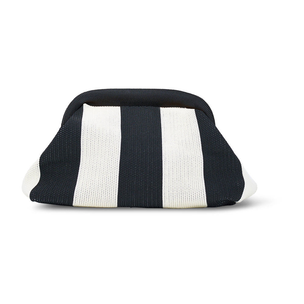 black and white striped pouch on a white background