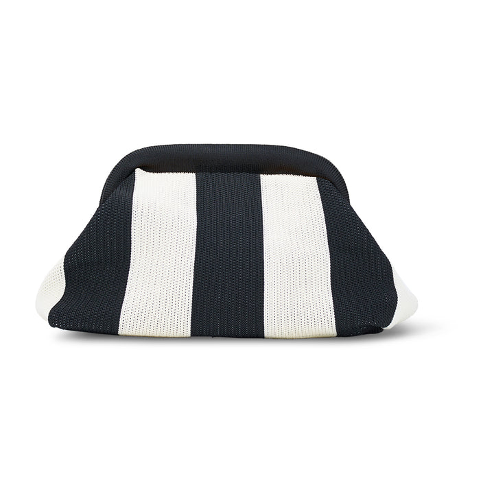 black and white striped pouch on a white background
