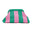 Striped green and pink pouch on a white background