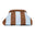 Striped brown and light blue pouch on a white background