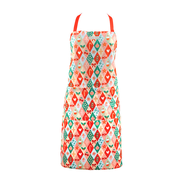 Annabel Trends cotton apron in Christmas Harlequin