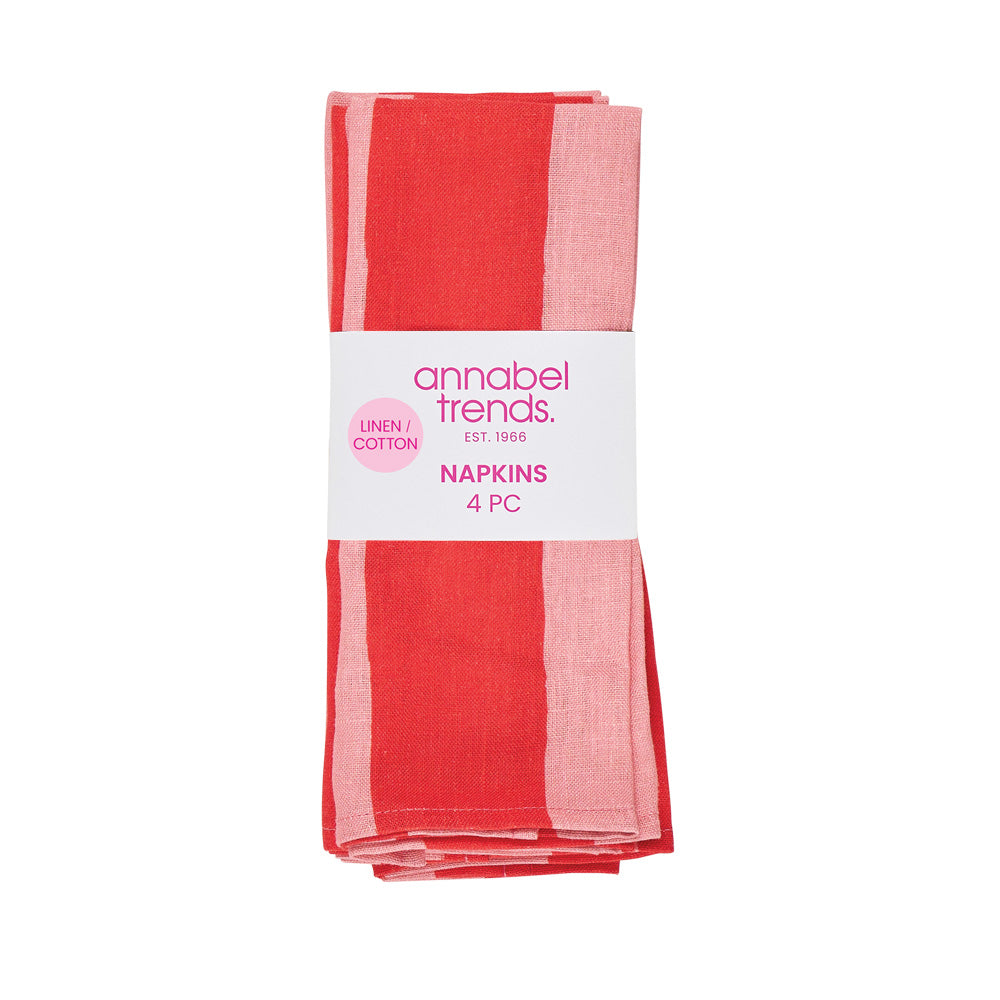 Napkin Set 4pc - Linen Cotton - Red Stripe