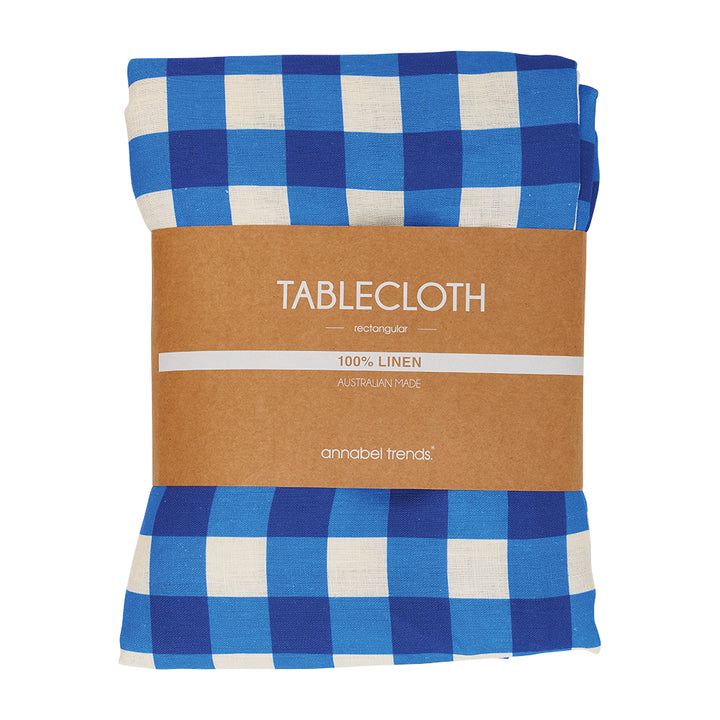 Tablecloth - Linen - Cobalt Check - Large 138cm x 300cm