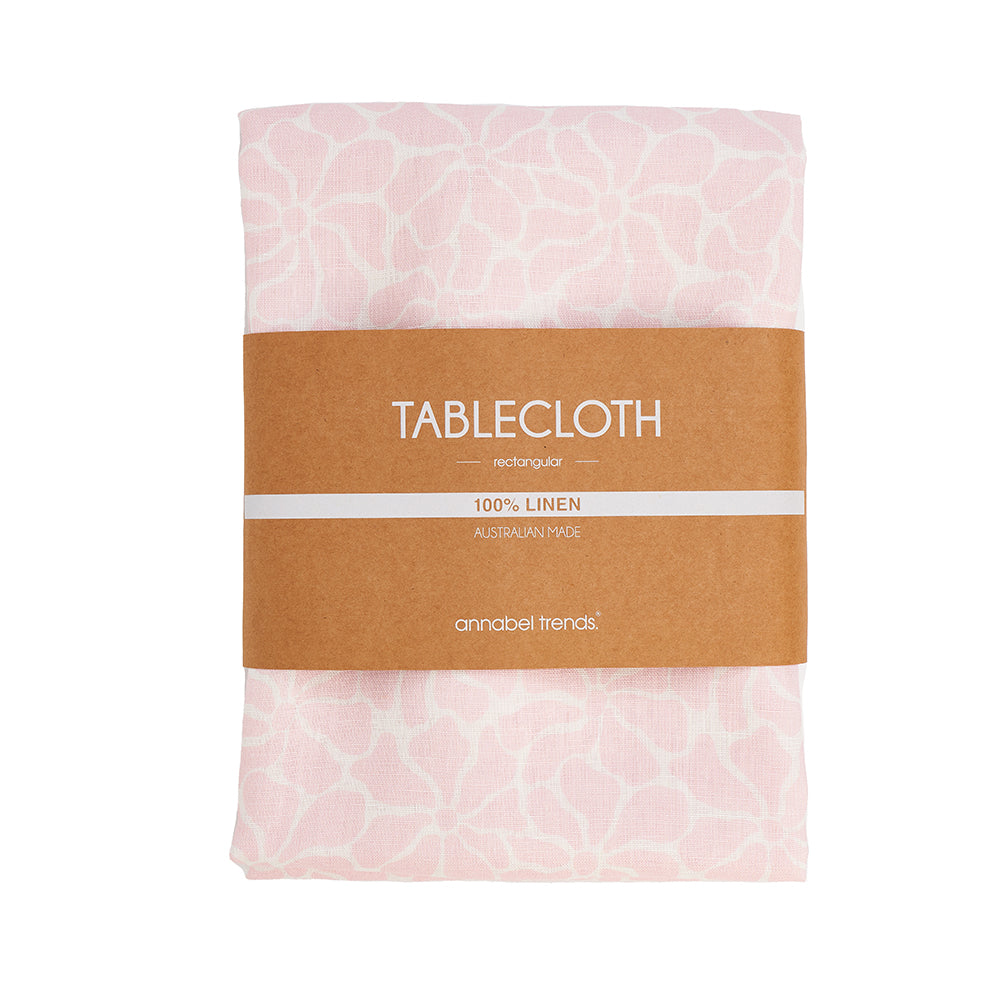 Tablecloth - Linen - Pink Petal Floral - Large 138cm x 300cm