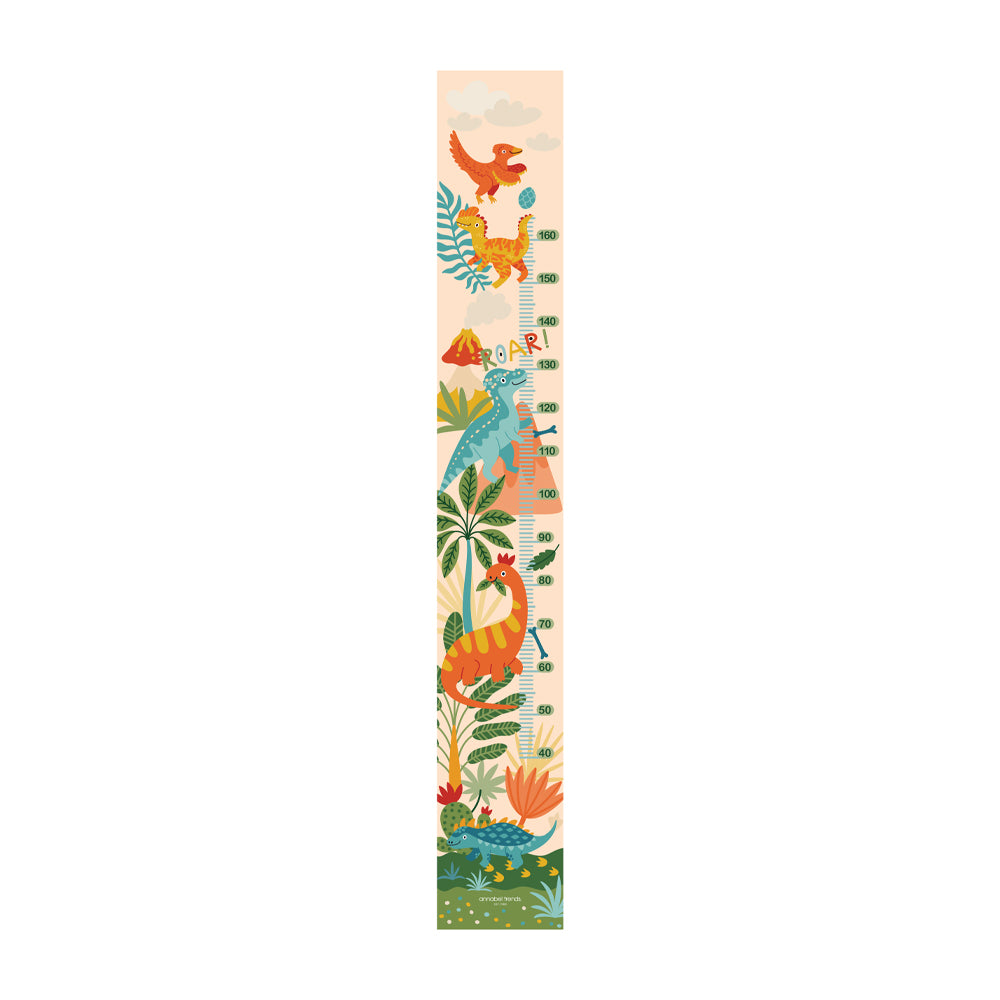 Growth chart with dinosaur design on a white background