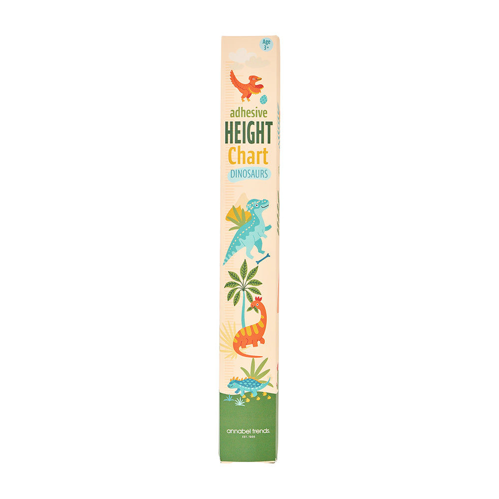 Adhesive height chart with dinosaur designs on a white background