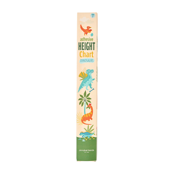 Adhesive height chart with dinosaur designs on a white background