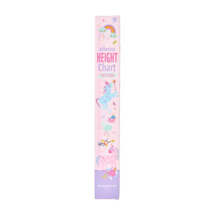 Unicorn-themed height chart packaging on a white background