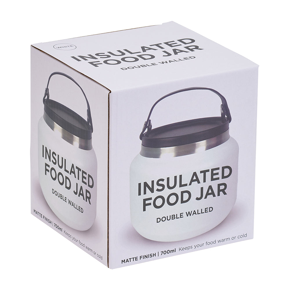 Insulated food jar in packaging. White