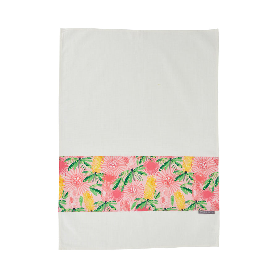 Pink Banksia cotton tea towel