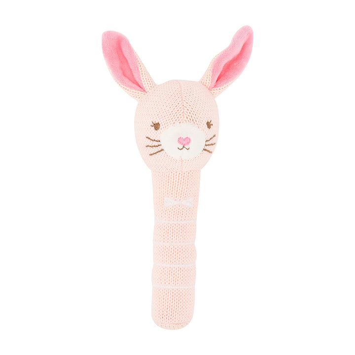bunny knit rattle on white background