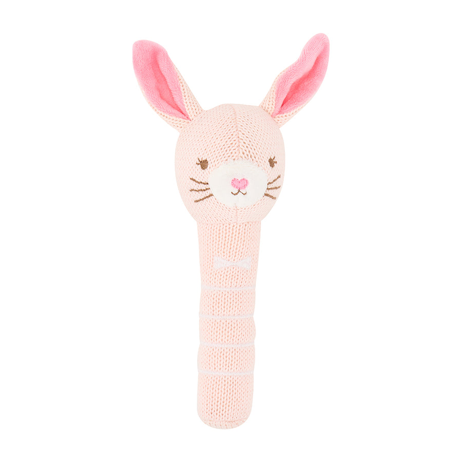 bunny knit rattle on white background
