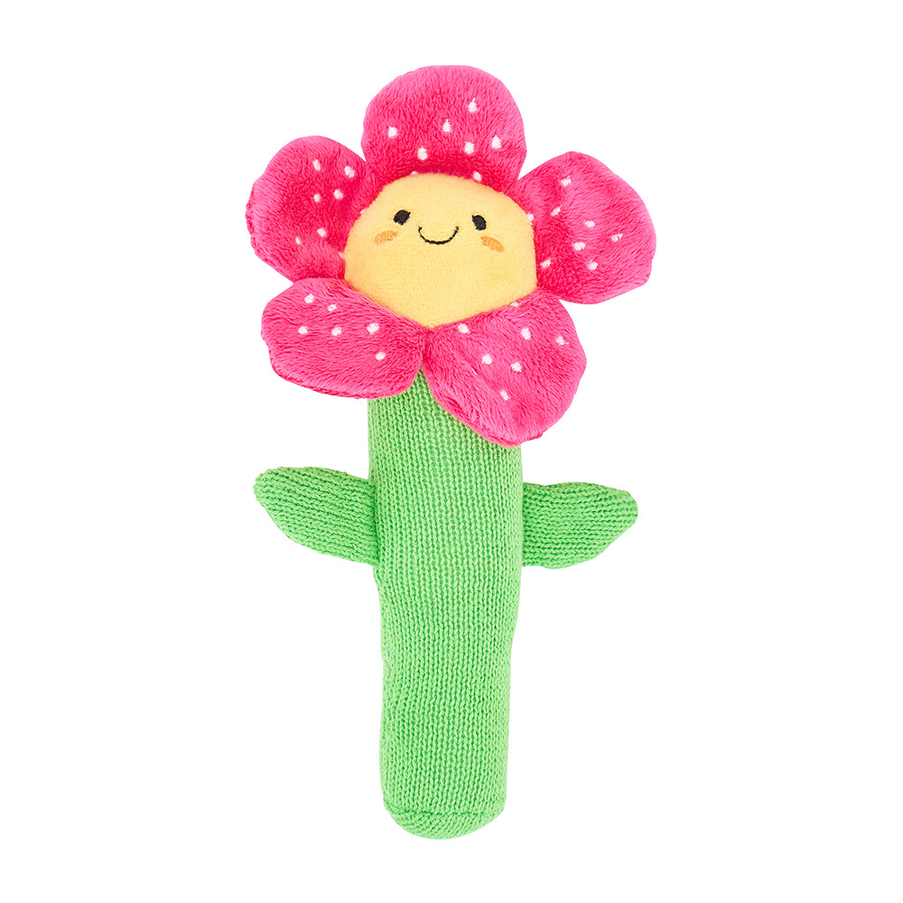 pink flower knit rattle on white background