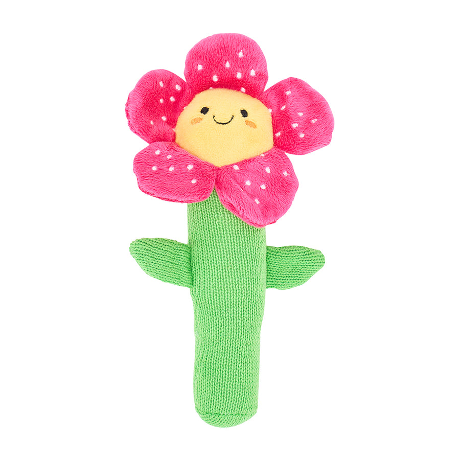 pink flower knit rattle on white background