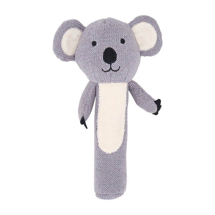 grey and white koala knit rattle