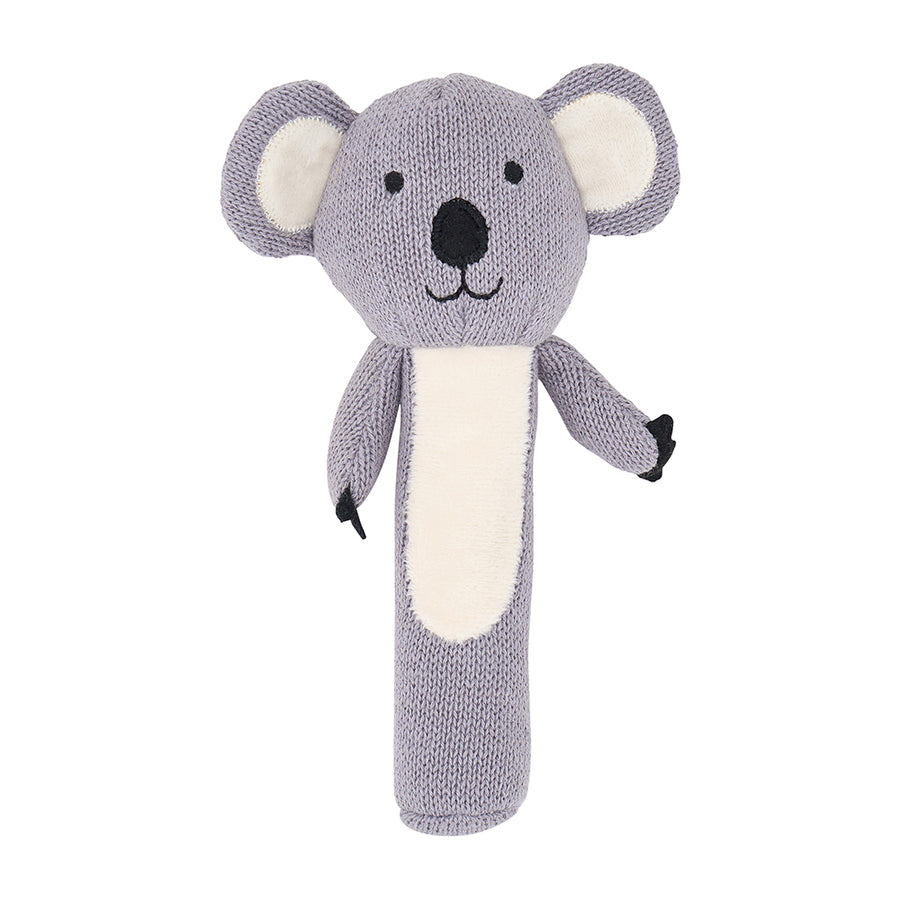 grey and white koala knit rattle