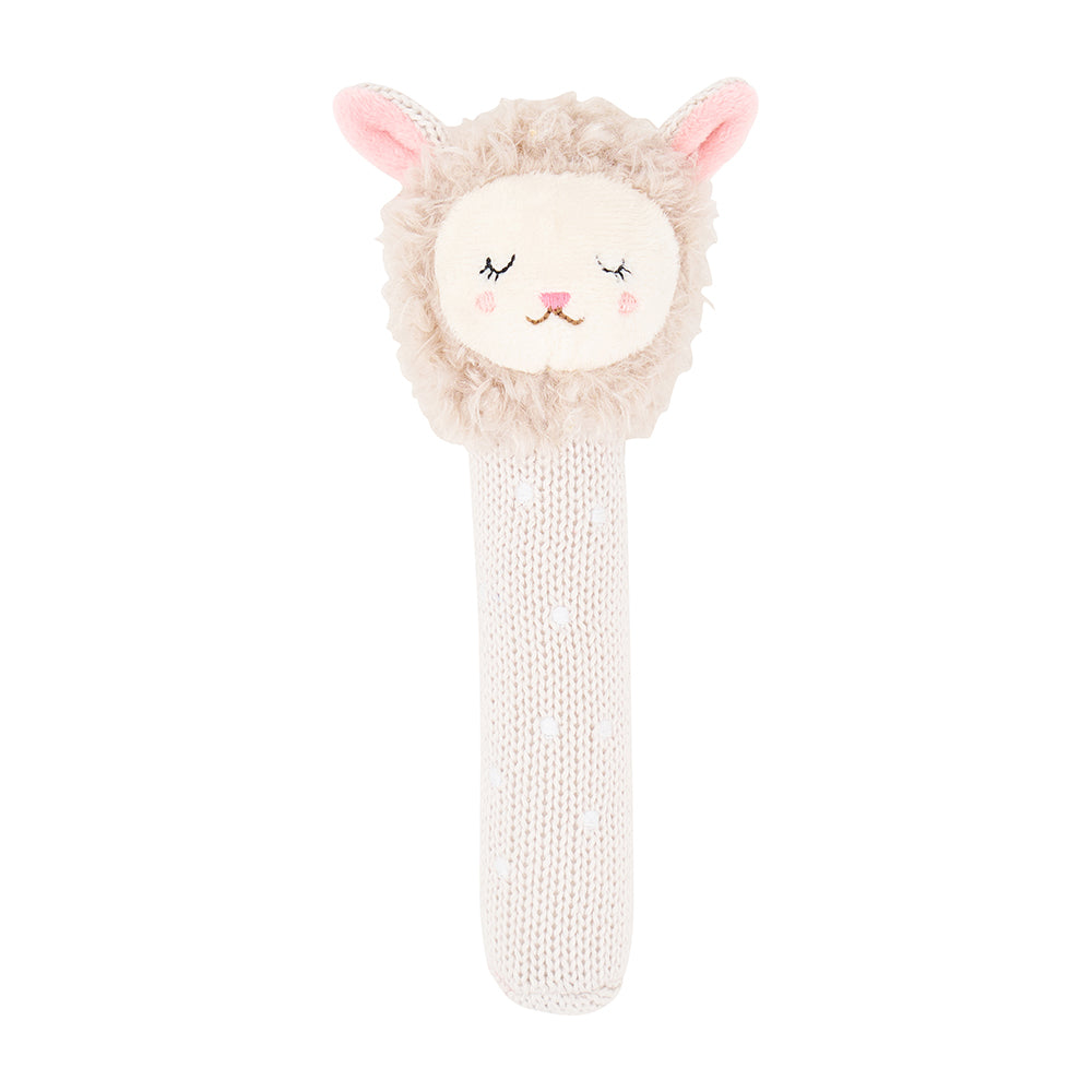 Plush toy with llama design on a white background