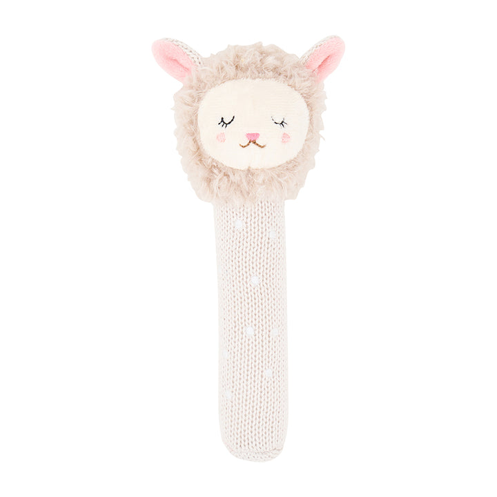Plush toy with llama design on a white background