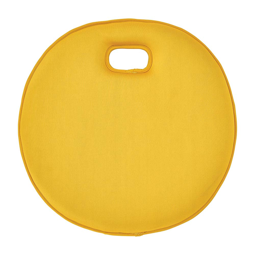 Yellow backed Kneeling mat with a handle on a white background