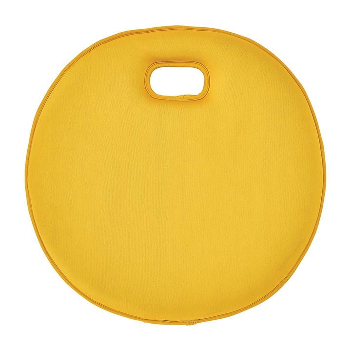 Yellow backed Kneeling mat with a handle on a white background