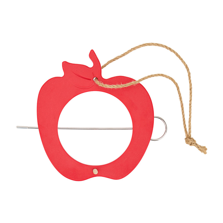 red apple bird feeder with metal skewer