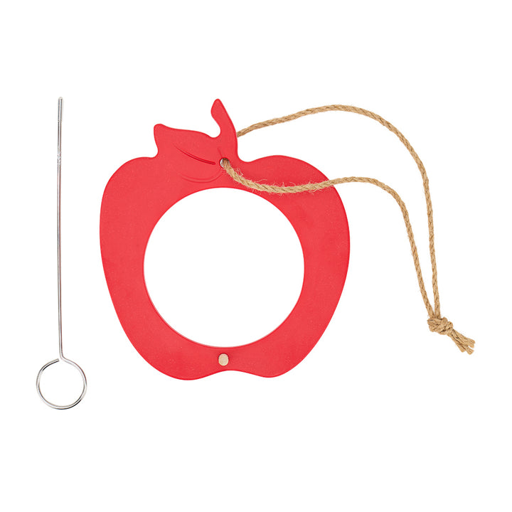red apple bird feeder