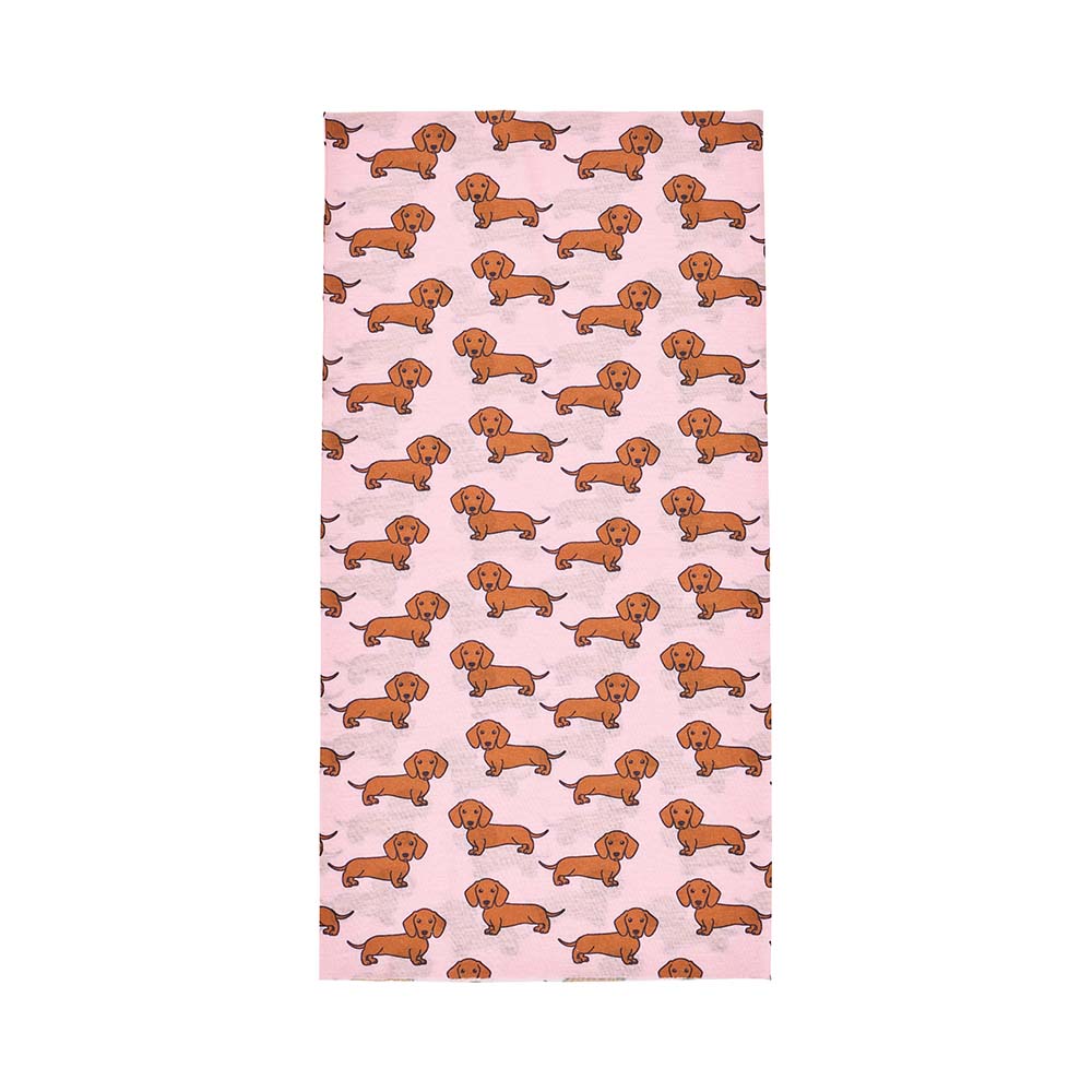 Pink happywrap with dachshund pattern on a white background