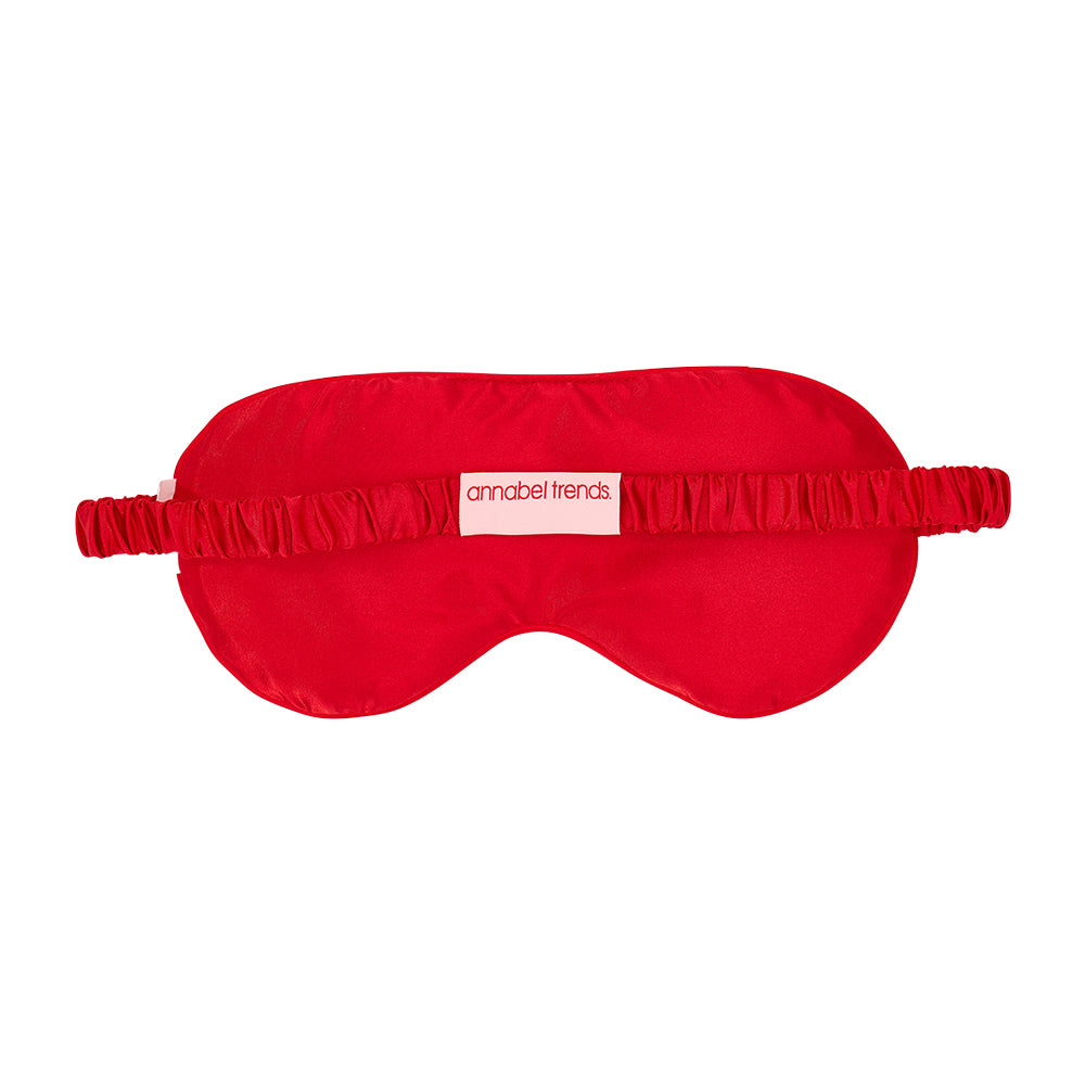 pink cosy luxe sleep mask with cherry embroidery
