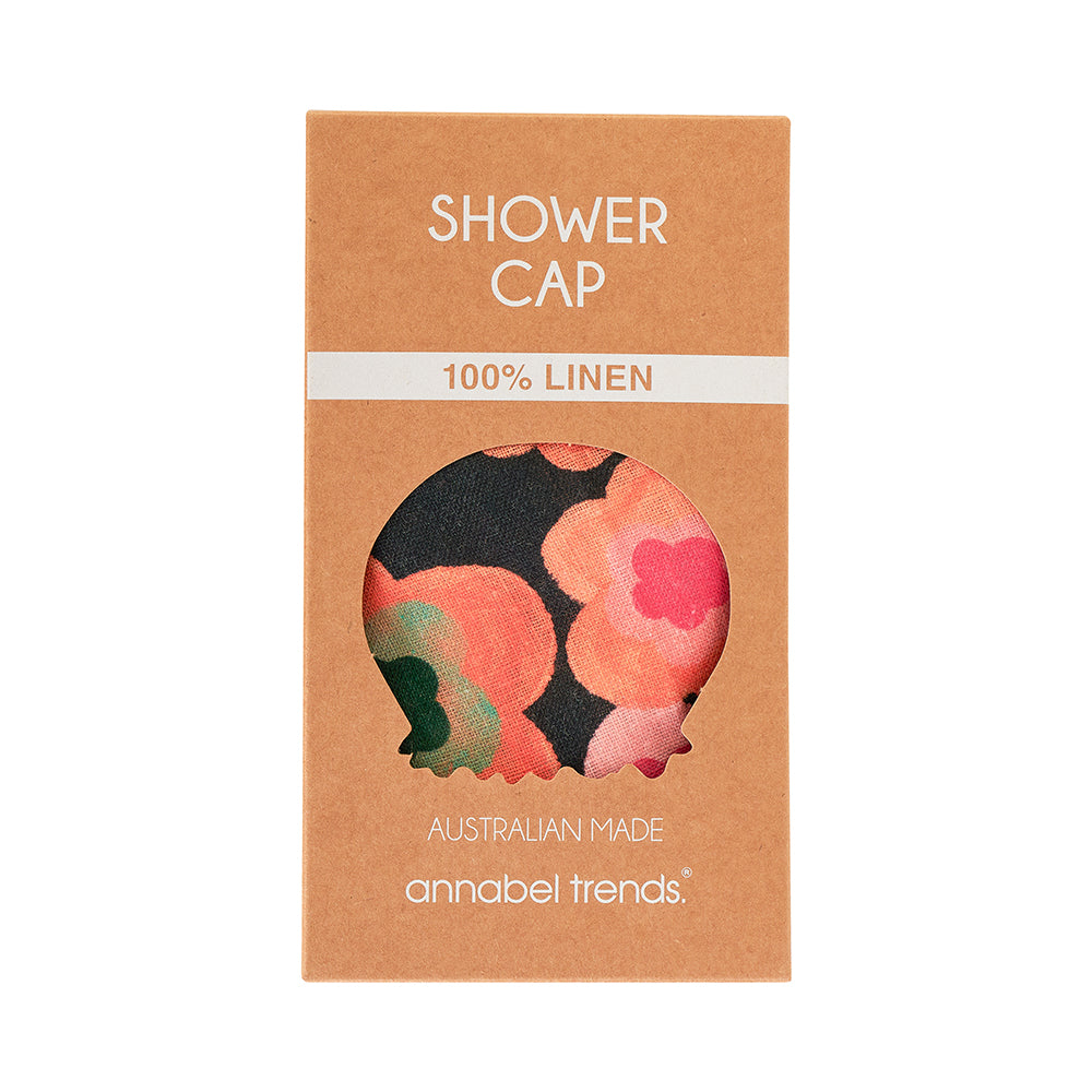 Midnight Blooms linen Shower Cap