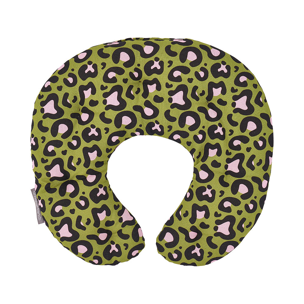neck heat pillow with ocelot pink khaki print