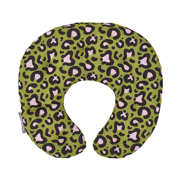 neck heat pillow with ocelot pink khaki print