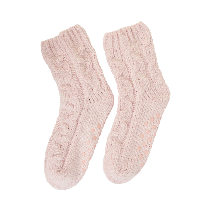 PINK QUARTZ CHENILLE SOCKS - CABLE KNIT