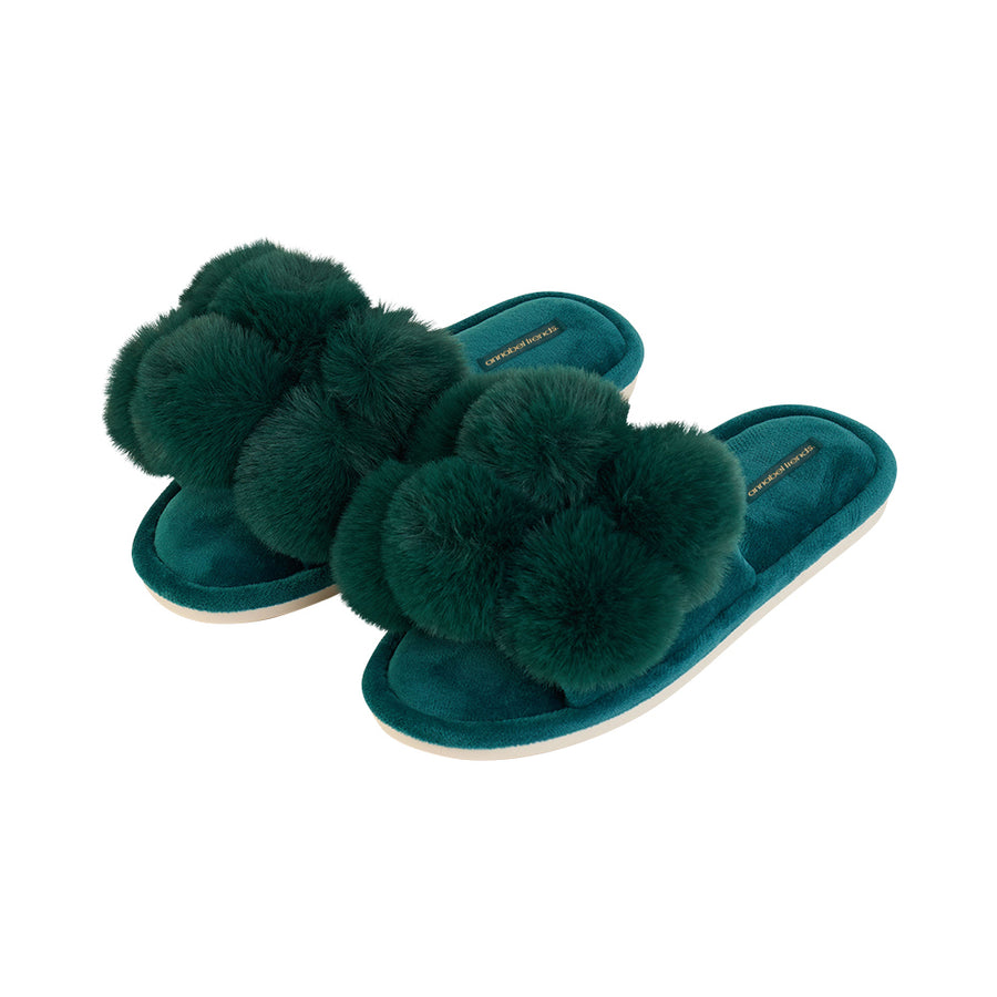 Cosy Luxe Pom Pom slippers - Emerald