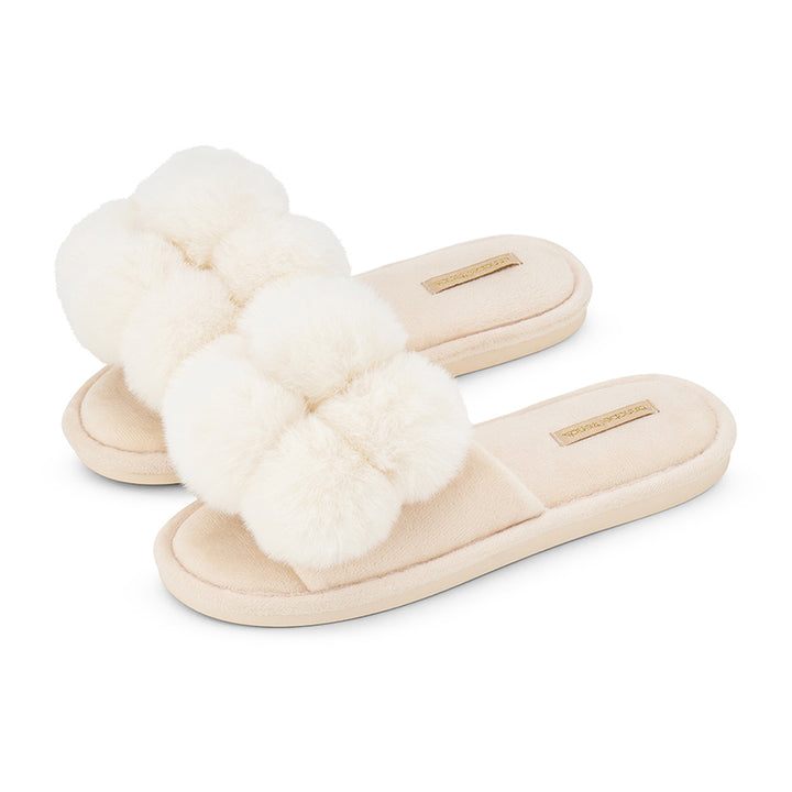 ivory cream pom pom slippers