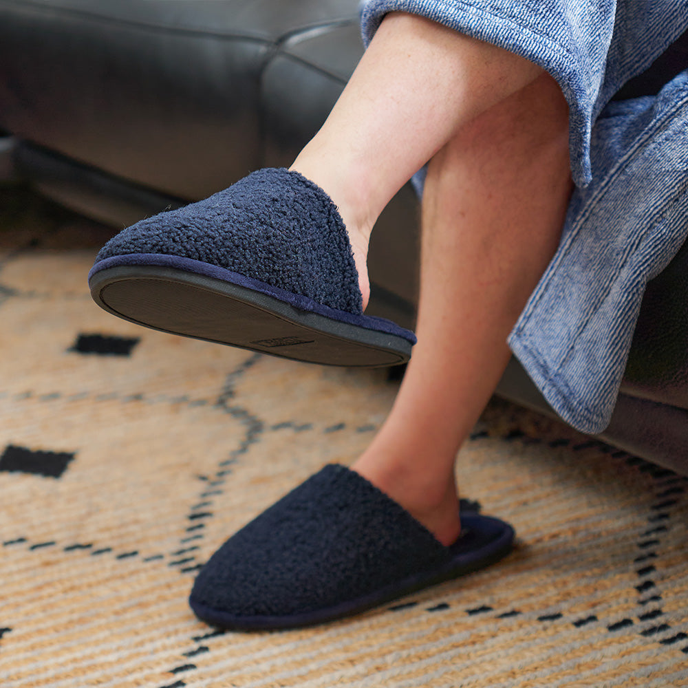 ANNABEL TRENDS MENS SHERPA SLIPPERS- NAVY
