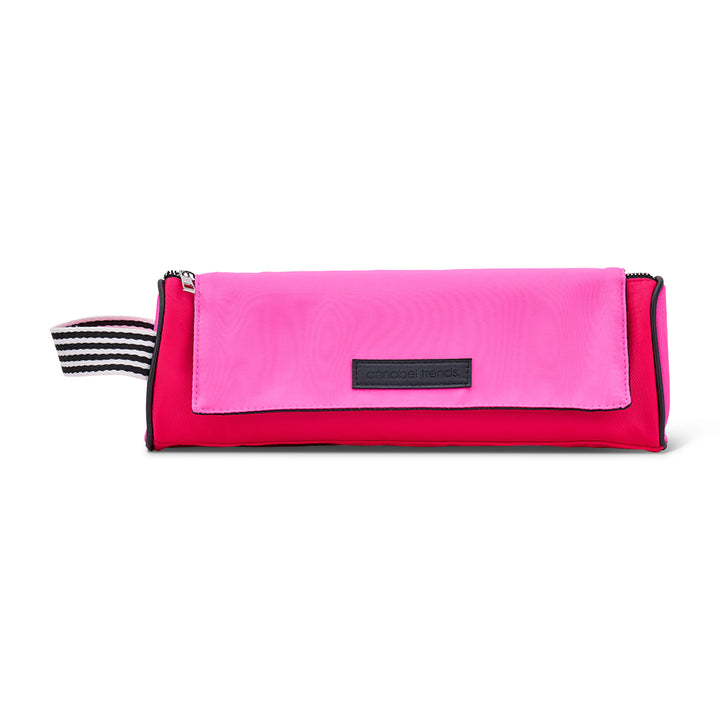 Pink AT Hype Hair Tool bag with heat mat and black and white stripe handle