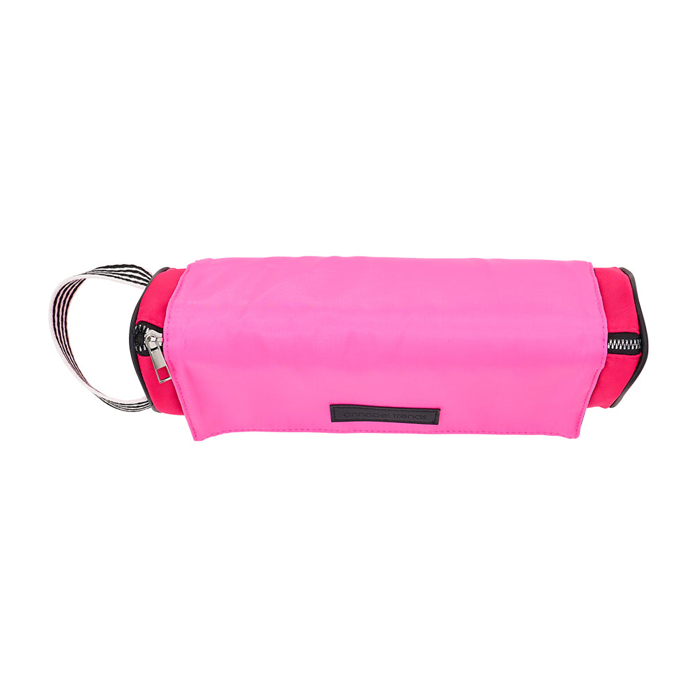 Pink AT Hype Hair Tool bag with heat mat and black and white stripe handle