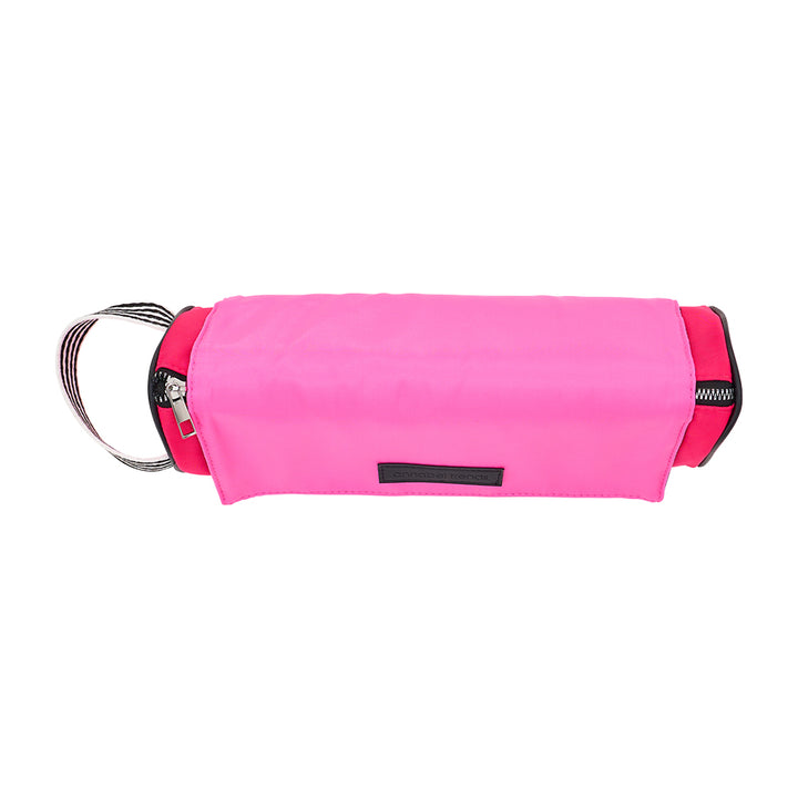 Pink AT Hype Hair Tool bag with heat mat and black and white stripe handle