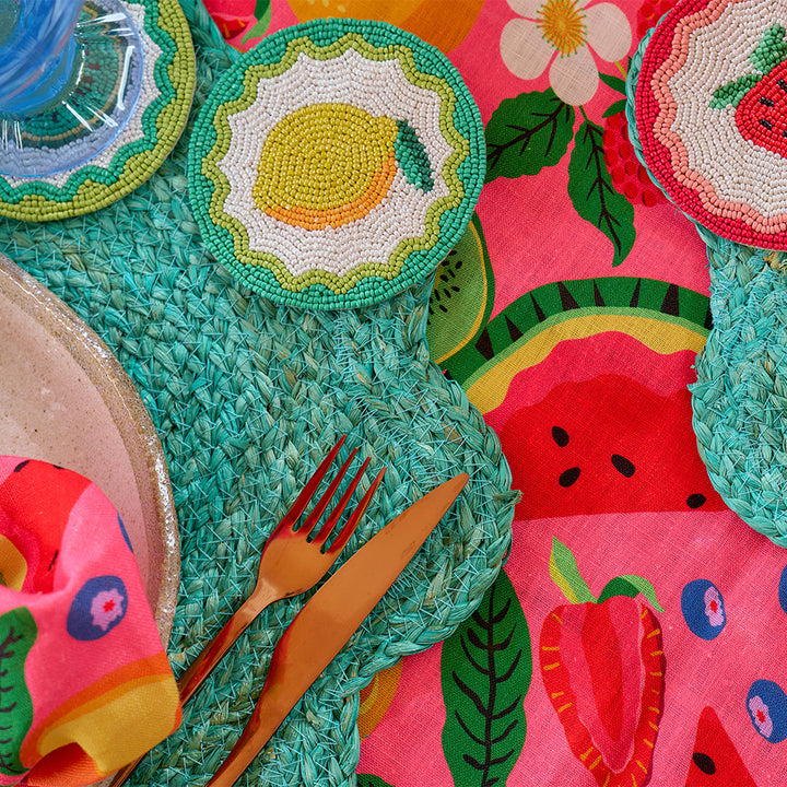 Tropicana - Tablecloth - Napkins - Placemats - beaded coasters - Baskets