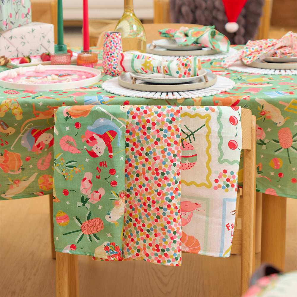Christmas Holiday - Apron - Holiday Green - Napkins - Tablecloth - tea towel - stockings 
