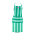 Green and white striped apron on a white background