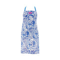 Blue and white patterned apron on a white background