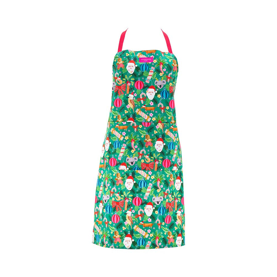 Green christmas abstract print on cotton apron