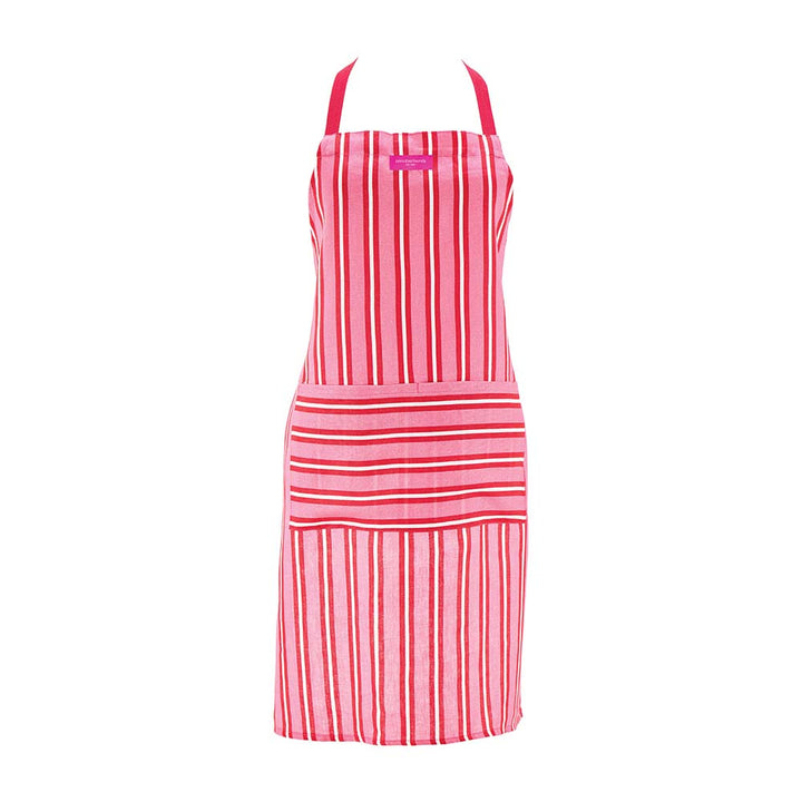 Pink and white striped apron on a white background