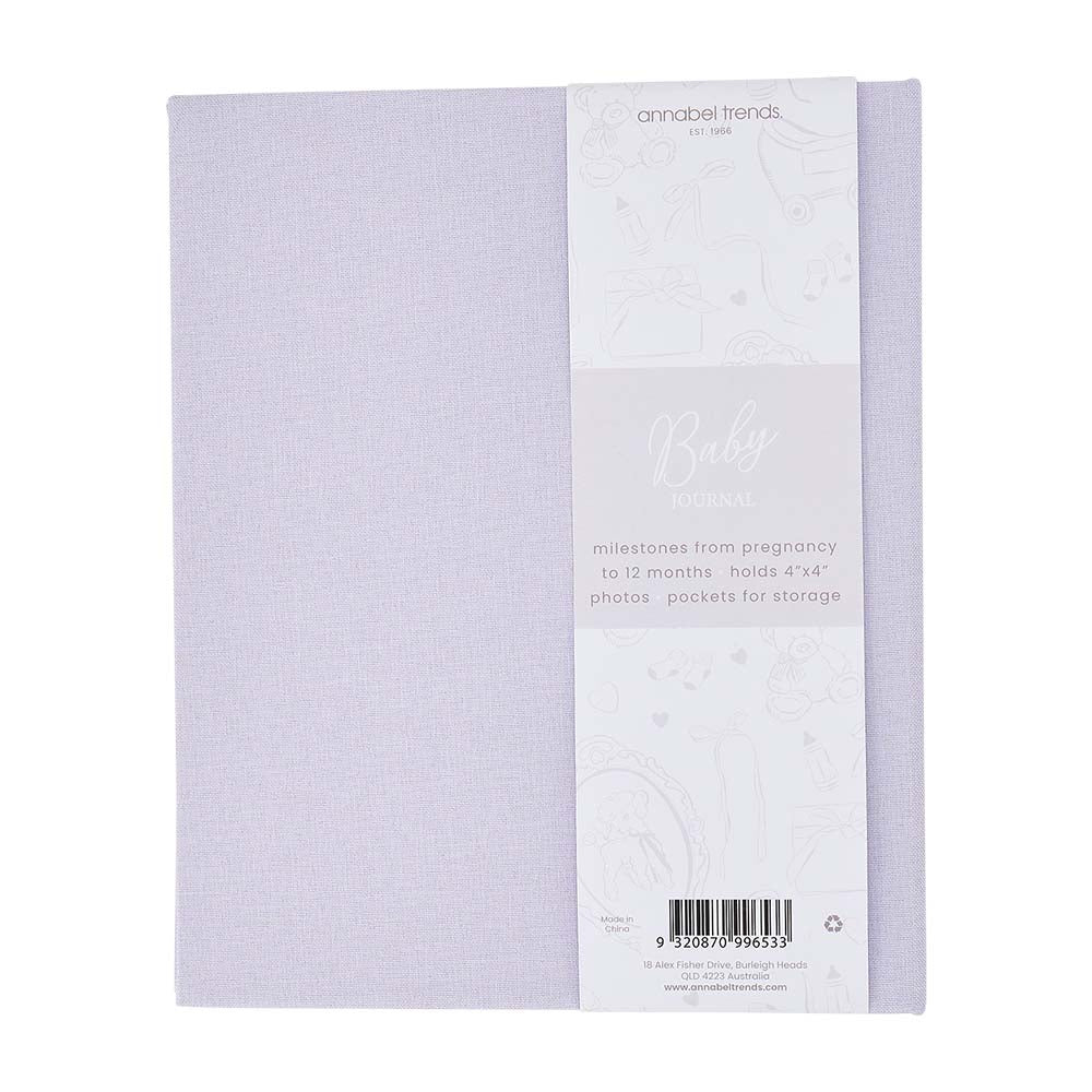 Purple photo album with text on a white background