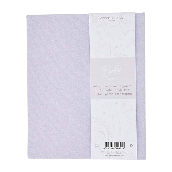 Purple photo album with text on a white background